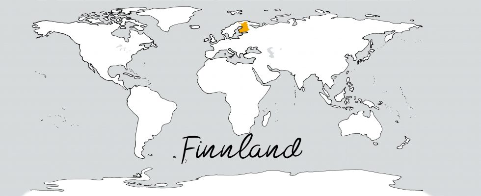 Weltkarte mit Schriftzug Finnland