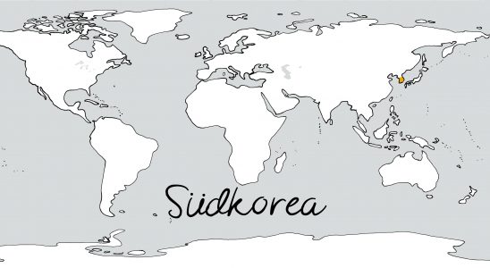 Weltkarte mit Schriftzug Südkorea