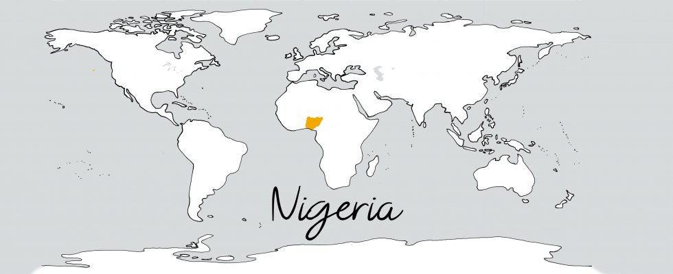 Weltkarte mit Schriftzug Nigeria