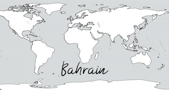 Weltkarte mit Schriftzug Bahrain