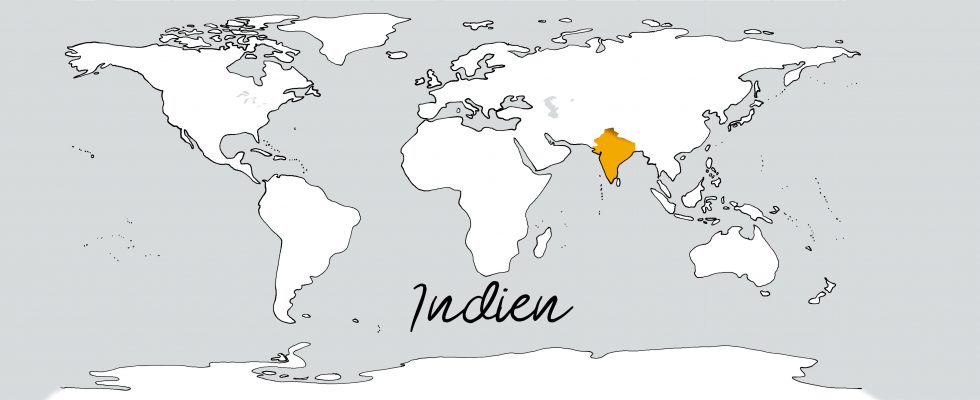Weltkarte mit Schriftzug Indien