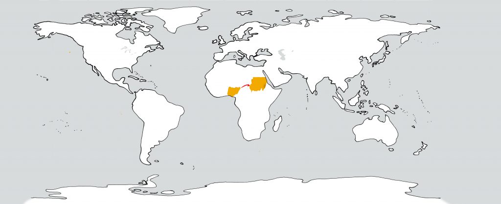 Weltkarte Nigeria nach Sudan