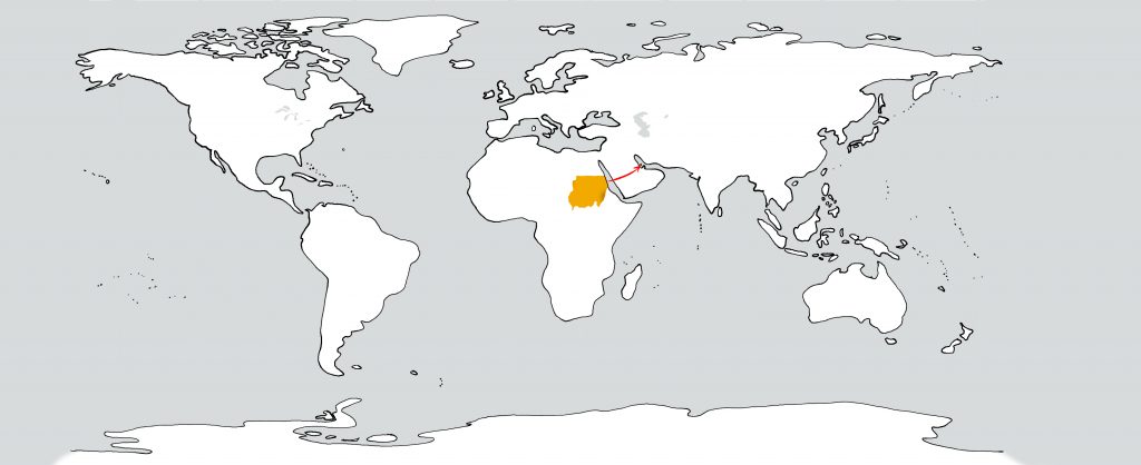 Weltkarte Sudan nach Bahrain
