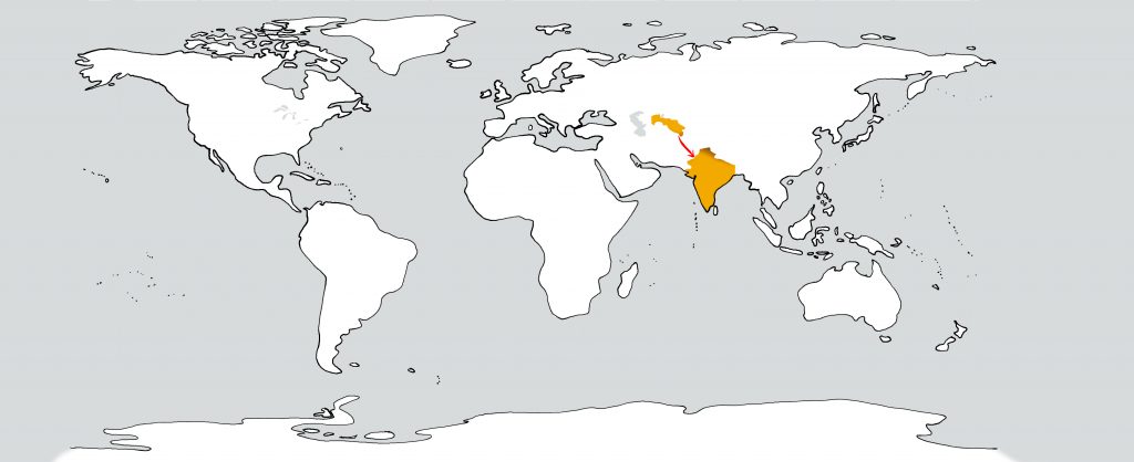 Weltkarte Usbekistan nach Indien